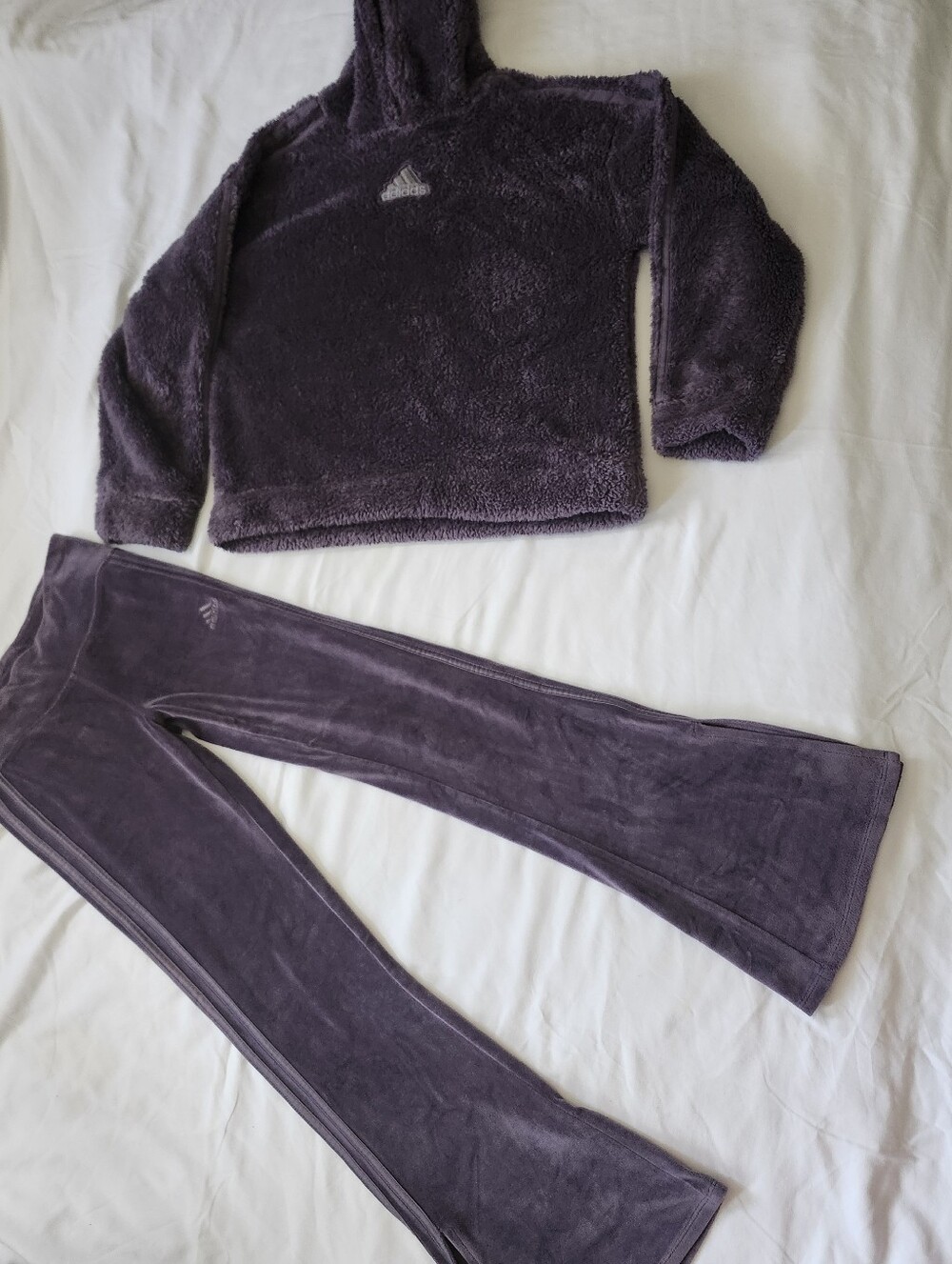 adidas Kids Purple Plush Hoodie and Velour Flare  Set Size 14